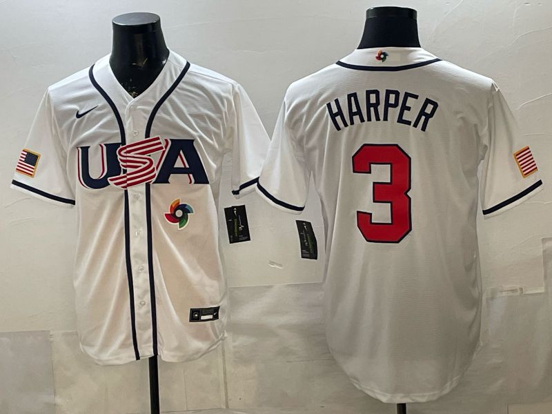 Men 2026 World Cub USA #3 Harper White Game Nike MLB Jersey style 008